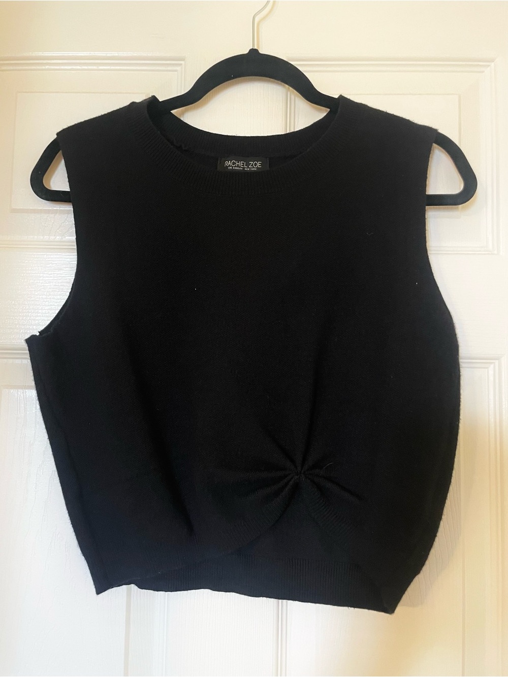 Rachel Zoe Black Twist-Front Sleeveless Knit Tank